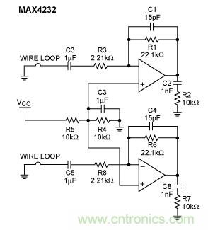 MAX4232雙運(yùn)放的RF噪聲抑制能力測試電路