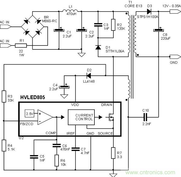 首個最簡單、器件最少的LED驅(qū)動電路設(shè)計(jì)