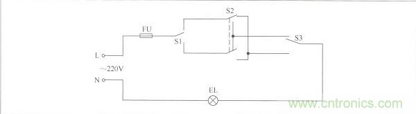 用三個開關(guān)控制一盞燈電路